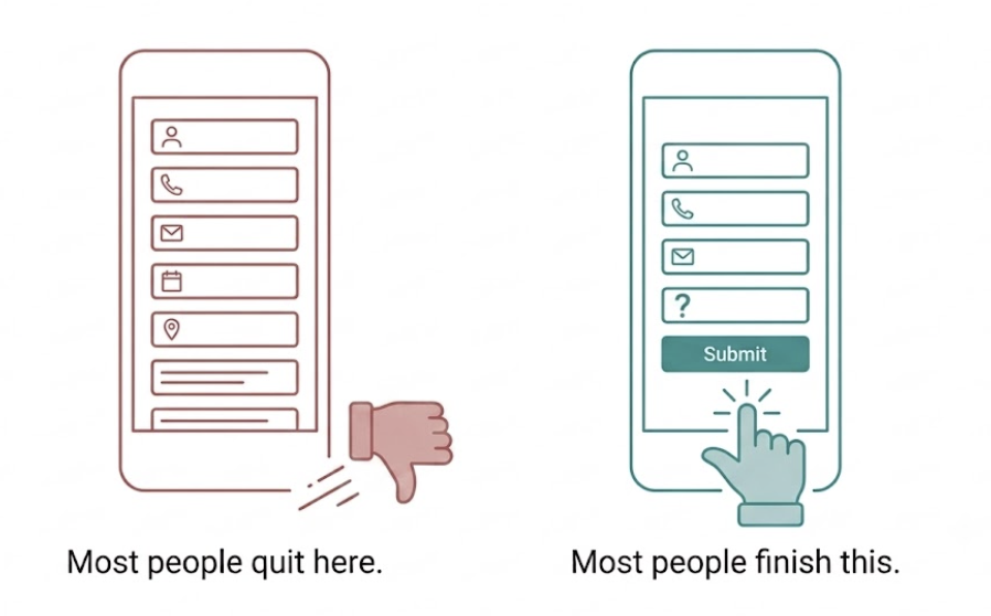 Illustration supporting "Why simple lead forms outperform complex ones" — Every extra field on a lead form is one more reason someone closes the tab before submitting.